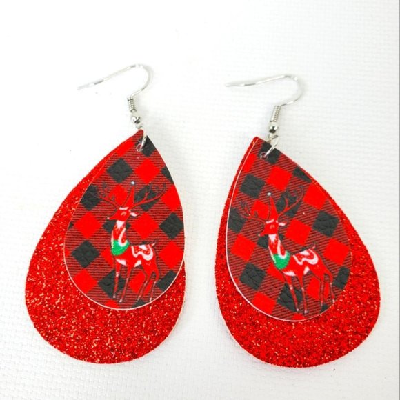 Holiday Sparkly Christmas Raindeer Lightweight Earrings - Picture 1 of 3